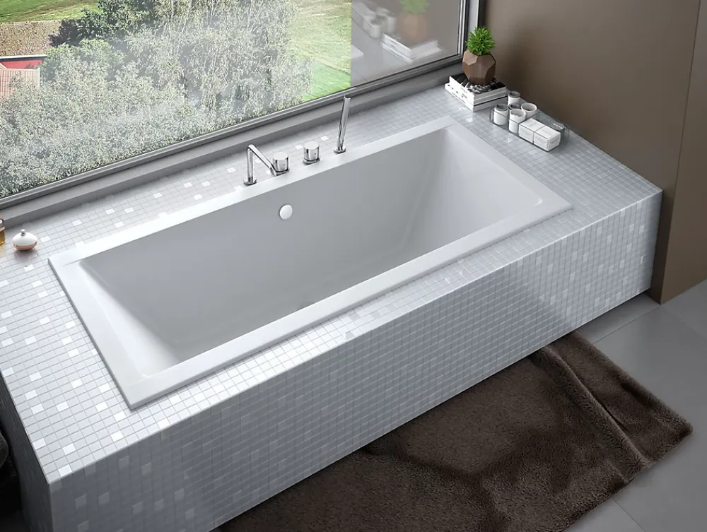 Baignoire D'Angle|Badland Baignoire rectangulaire 155 x 70 QUADRO SLIM acrylique blanc + Habillage en polystyrène (4 cm) + Pieds + Vidage à chromé