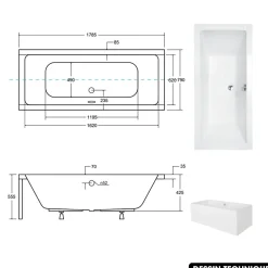 Baignoire Droite|Besco Baignoire rectangulaire - avec Tablier Blanc et Repose Tête OFFERT - QUADRO - 180 x 80 cm