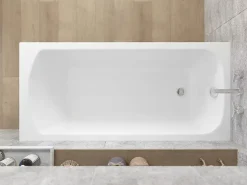 Baignoire D'Angle|Badland Baignoire rectangulaire 130 x 70 CLASSIC acrylique blanc + Support stabilisateur en polystyrène + Pieds + Vidage à chromé