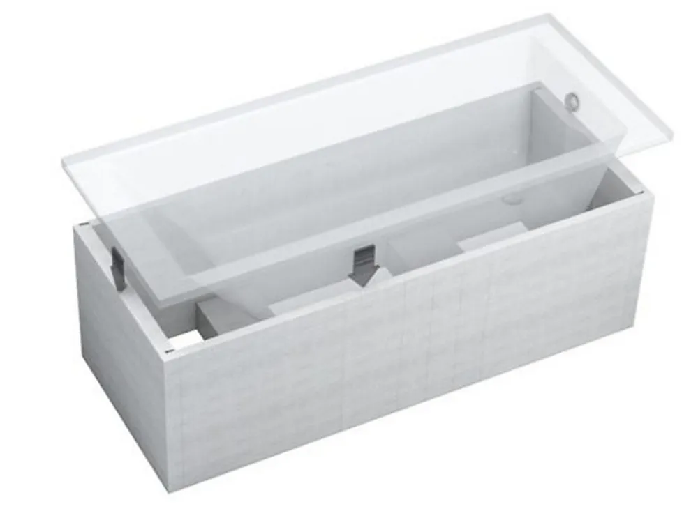 Baignoire D'Angle|Badland Baignoire rectangulaire 130 x 70 CLASSIC acrylique blanc + Support stabilisateur en polystyrène + Pieds + Vidage à chromé