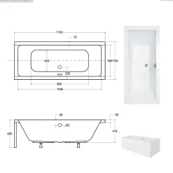 Baignoire Droite|Besco Baignoire rectangulaire - 170 x 75 cm - sans Habillage - avec Pieds - Vidage Chrome - QUADRO