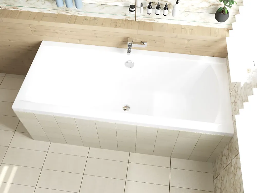 Baignoire D'Angle|Badland Baignoire rectangulaire 190 x 90 INES acrylique blanc + Habillage en polystyrène + Pieds + Vidage à chromé