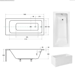 Besco Baignoire rectangulaire - 130 x 70 cm - avec Habillage - Pieds - Vidage Chrome - TALIA