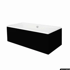Besco Baignoire rectangulaire - avec Tablier Noir Mat et Repose Tête OFFERT - QUADRO - 170 x75 cm