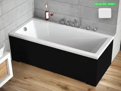 Baignoire Droite|Besco Baignoire rectangulaire - avec Tablier Noir Mat et Repose Tête OFFERT - MODERN - 180 x 80 cm