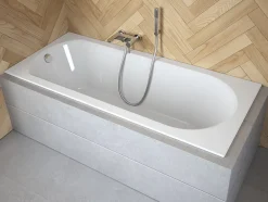 Baignoire D'Angle|Badland Baignoire rectangulaire 170 x 75 INTRICA SLIM acrylique blanc + Support stabilisateur en polystyrène + Pieds + Vidage à chromé