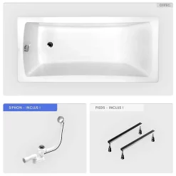 Besco Baignoire rectangulaire - 170 x 70 cm - sans Habillage - avec Pieds - Vidage Chrome - OPTIMA