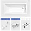 Baignoire Droite|Besco Baignoire rectangulaire - 130 x 70 cm - avec Habillage - Pieds - Vidage Chrome - MODERN