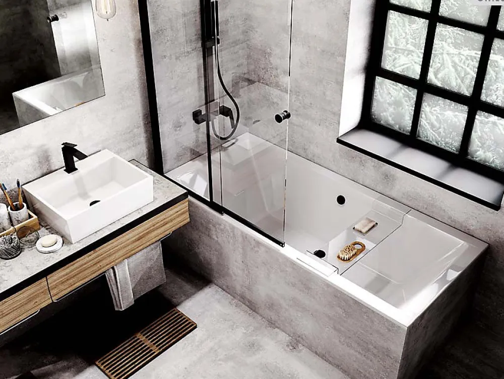 Baignoire Droite|Besco Baignoire rectangulaire - 155 x 70 cm - sans Habillage - avec Pieds - Vidage Chrome - QUADRO SLIM