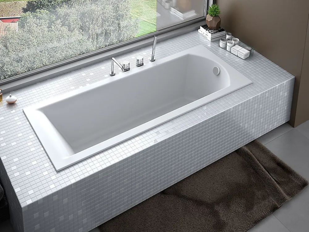 Besco Baignoire rectangulaire blanche à encaster - SHEA SLIM - 170 x 70 cm