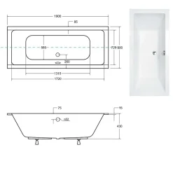 Baignoire Droite|Besco Baignoire rectangulaire blanc à encastrer - Repose Tête OFFERT - QUADRO SLIM - 190 x 90 cm