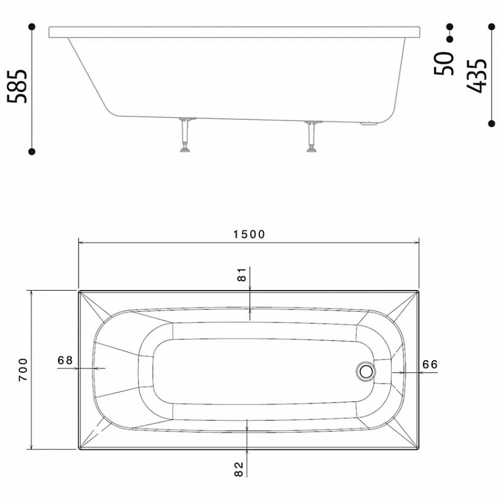 Sanitaire Baignoire rectangulaire POP 150x70cm - Sans tablier