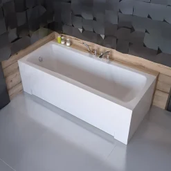 Baignoire D'Angle|Badland Baignoire rectangulaire 170x70 OPTIMA PREMIUM acrylique blanc +Habillage en polystyrène+Poignées+Repose Tête+Pieds+Vidage à chromé