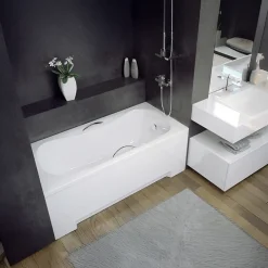 Baignoire D'Angle|Badland Baignoire rectangulaire 150x70 ARIA PLUS acrylique blanc + Support stabilisateur en polystyrène +Poignées +Pieds + Vidage à chromé