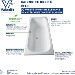 Valentin Baignoire Ryad 170 x 75 cm sans tablier