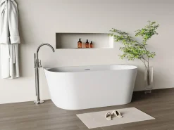 Baignoire Îlot|Vente-unique Baignoire semi îlot - 230 L - 160 x 75 x 58 cm - Blanc mat - Acrylique - AMOBIA