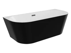 Baignoire Îlot|Vente-unique Baignoire semi îlot - 255L - 180 x 75 x 58 cm - Noir brillant - Acrylique - DIVINA