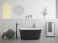 Baignoire Îlot|Vente-unique Baignoire semi îlot - 255L - 180 x 75 x 58 cm - Noir brillant - Acrylique - DIVINA