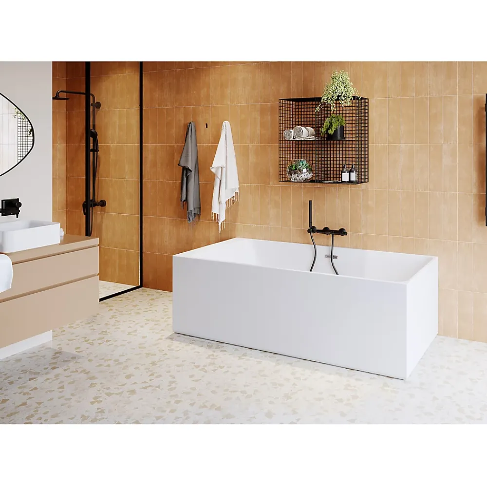 Baignoire Îlot|GoodHome Baignoire semi îlot 180x80 cm Bakor blanc