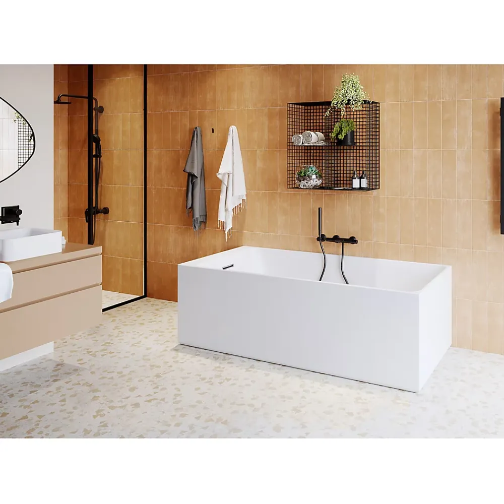 GoodHome Baignoire semi îlot 170x75 cm Bakor blanc