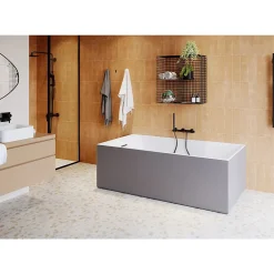Baignoire Îlot|GoodHome Baignoire semi îlot 170x75 cm Bakor gris