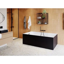 Baignoire Îlot|GoodHome Baignoire semi îlot 160x75 cm Bakor noir