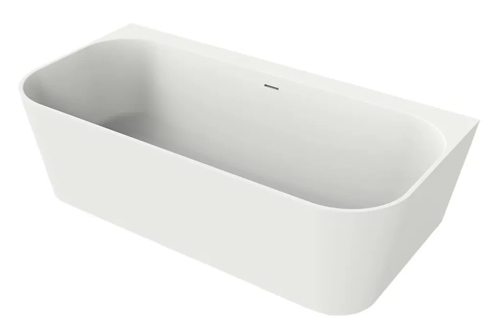 Baignoire Îlot|Poalgi Baignoire semi-ïlot blanche Solid Surface 170x86x50 cm - modèle MIZU