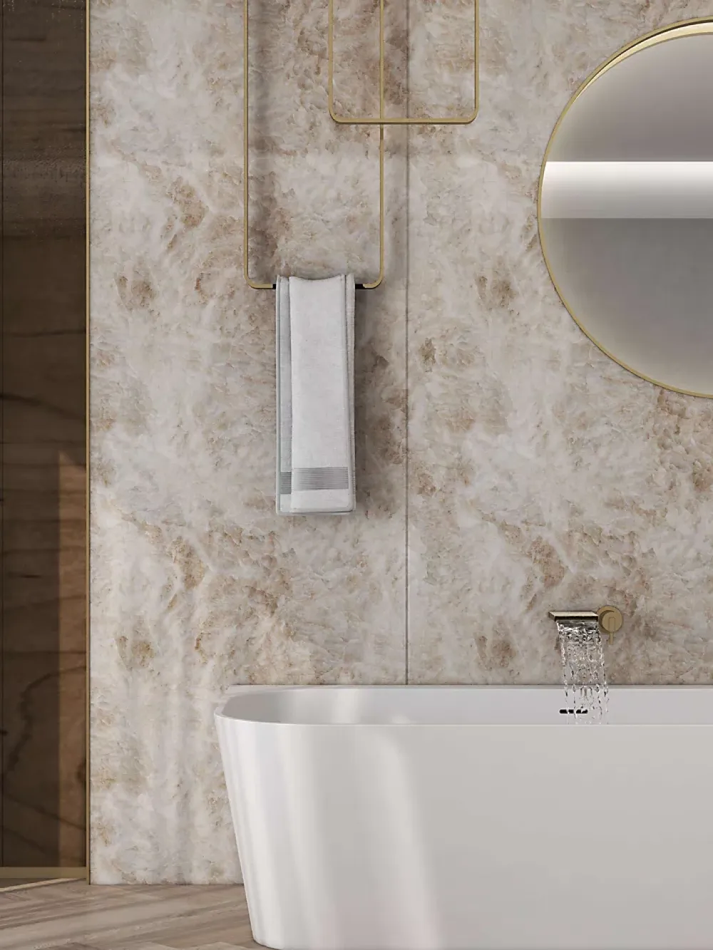 Baignoire Îlot|Poalgi Baignoire semi-ïlot blanche Solid Surface 170x86x50 cm - modèle MIZU