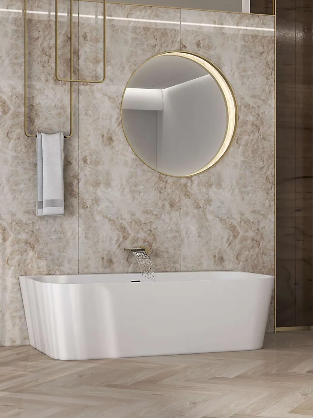 Baignoire Îlot|Poalgi Baignoire semi-ïlot blanche Solid Surface 170x86x50 cm - modèle MIZU
