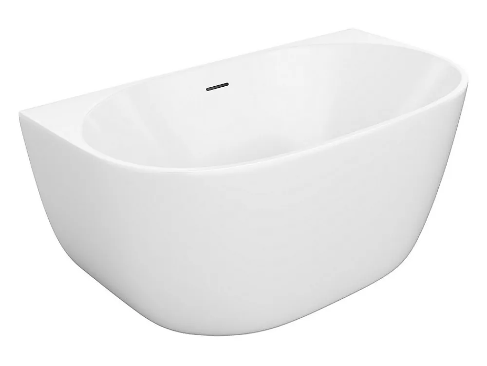 Vente-unique Baignoire semi-îlot blanche - 167 L - Acrylique - 130 x 72 x 58 cm - AMOSARI