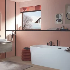 Baignoire D'Angle|Villeroy & Boch Baignoire semi-îlot d'angle Loop & Friends version gauche avec bonde blanche et trop-plein chromé
