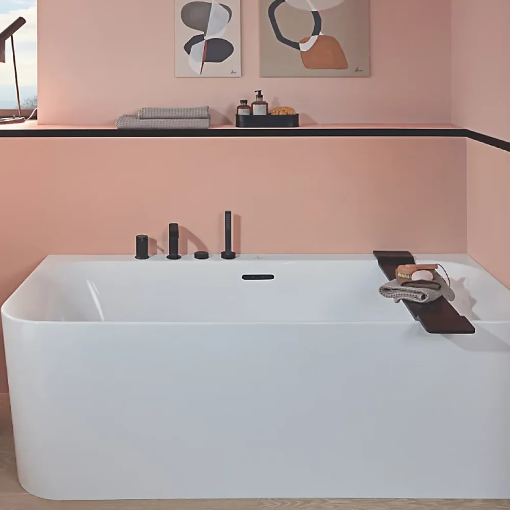 Baignoire D'Angle|Villeroy & Boch Baignoire semi-îlot d'angle Loop & Friends version gauche avec bonde et trop-plein blanc