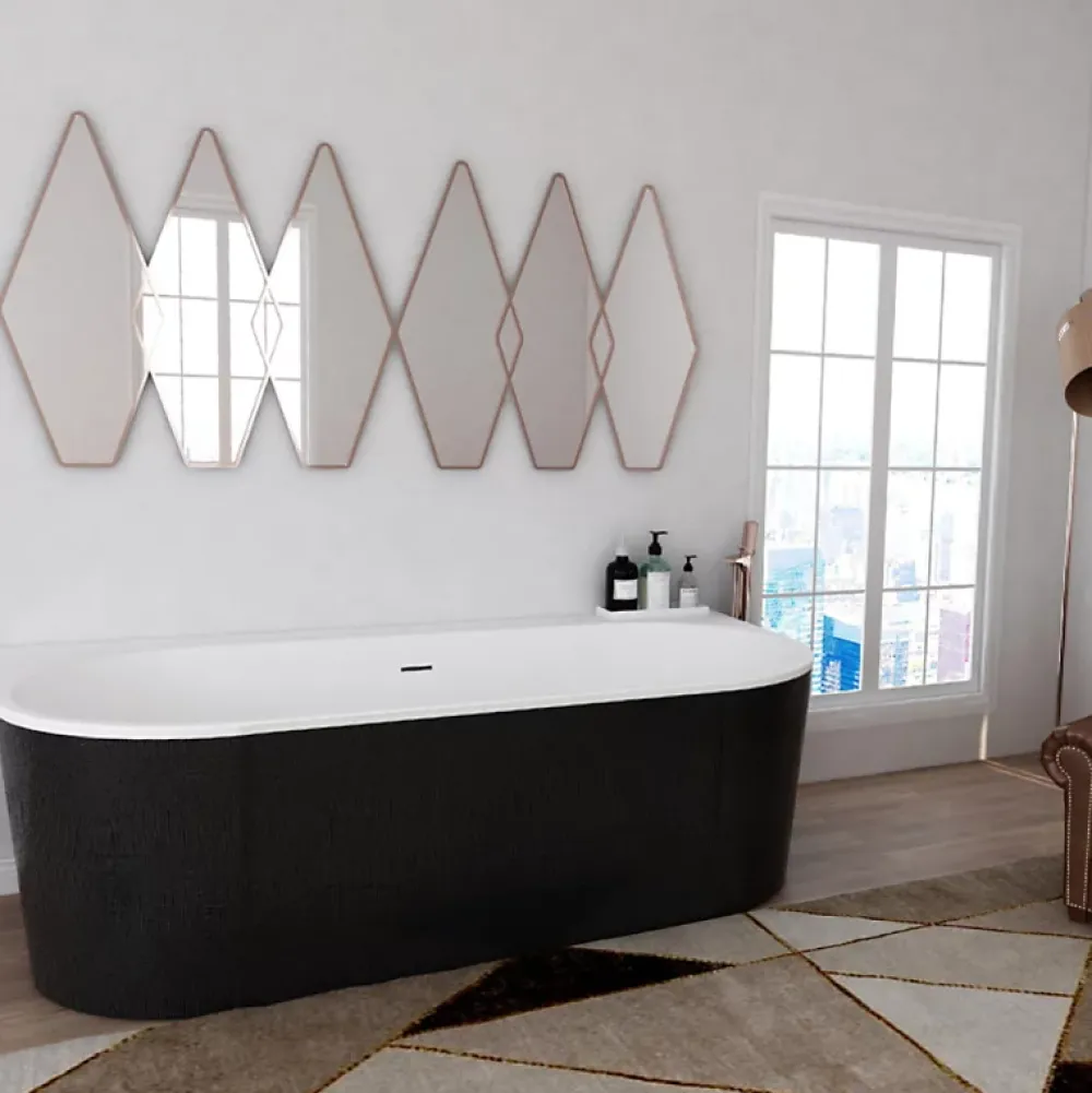 Baignoire Îlot|Planète Bain Baignoire semi-îlot design 170x87 cm effet texturé peau de crocodile - Acrylic Lucite - Savane
