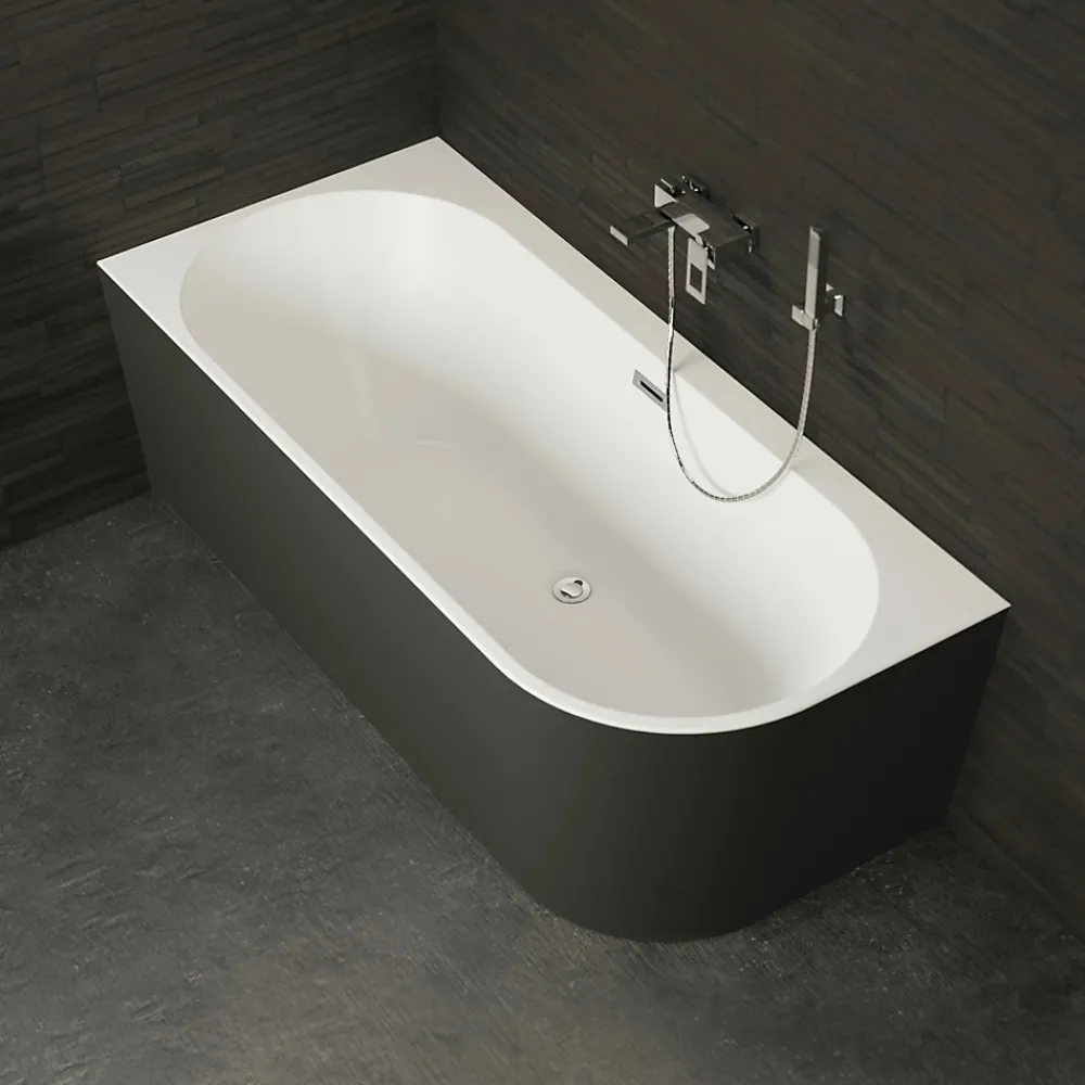 Spalina Baignoire semi-îlot murale CAPRI 160 Gauche Noire L. 160 x l. 76 cm, by