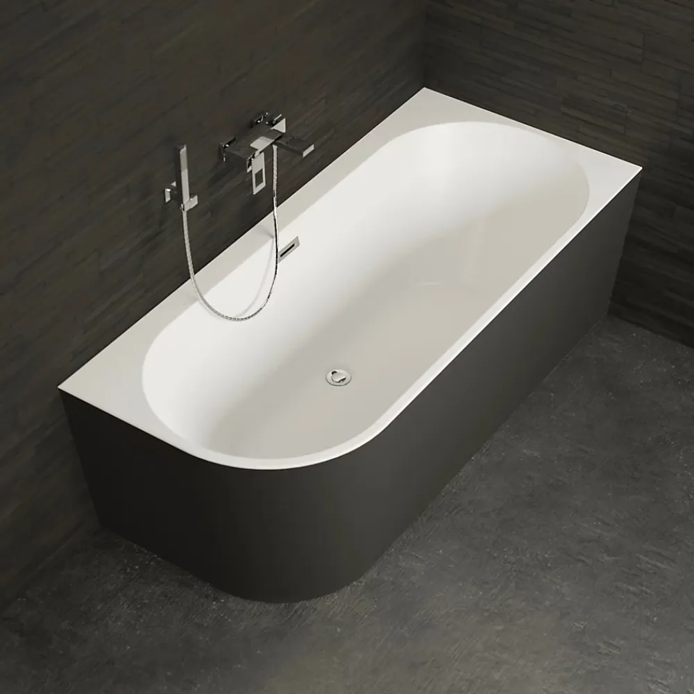 Spalina Baignoire semi-îlot murale CAPRI 160 Droite Noire L. 160 x l. 76 cm, by