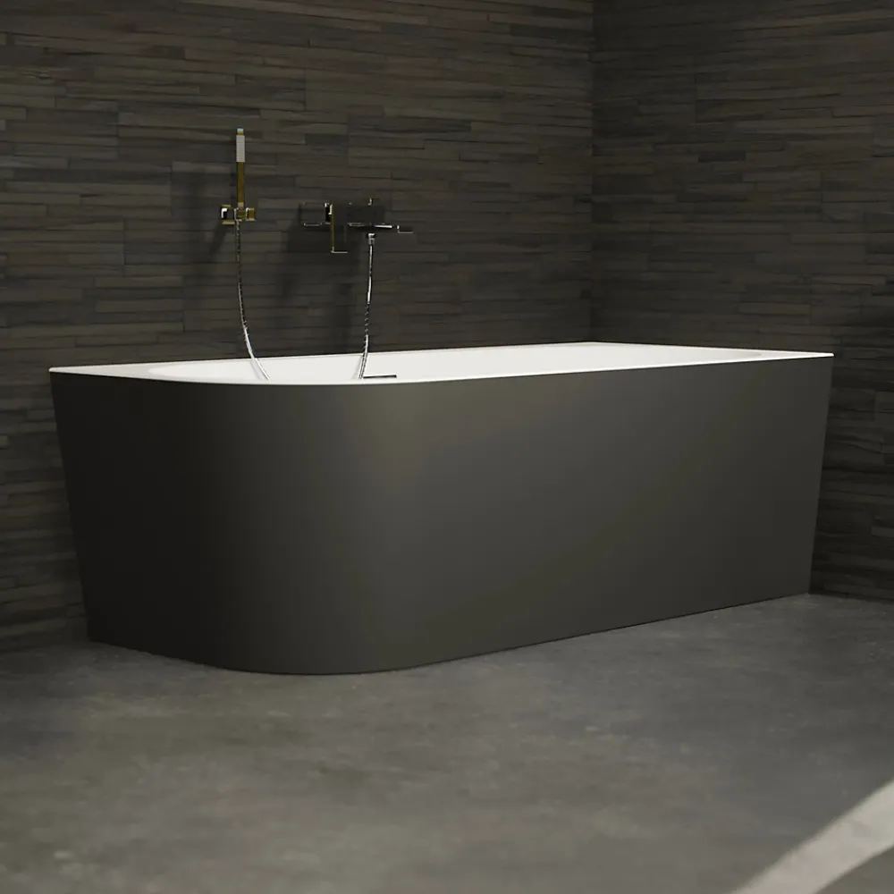 Spalina Baignoire semi-îlot murale CAPRI 160 Droite Noire L. 160 x l. 76 cm, by