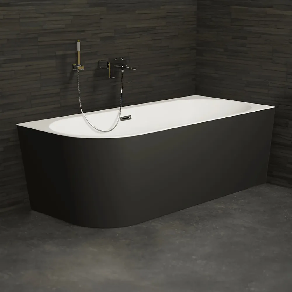 Spalina Baignoire semi-îlot murale CAPRI 160 Droite Noire L. 160 x l. 76 cm, by