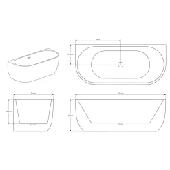 Baignoire Îlot|Bernstein Baignoire semi-îlot murale Acrylique Moderne pour Salle de Bain avec Bonde et trop plein - Blanc Brillant - 170x75x60cm - LENA