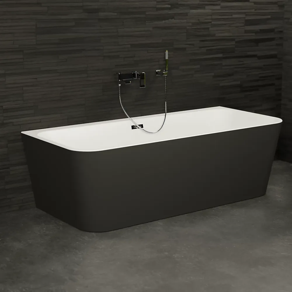 Spalina Baignoire semi-îlot murale Mint 180x81 cm, noir et blanc, By
