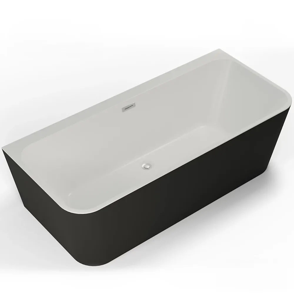 Spalina Baignoire semi-îlot murale Mint 180x81 cm, noir et blanc, By