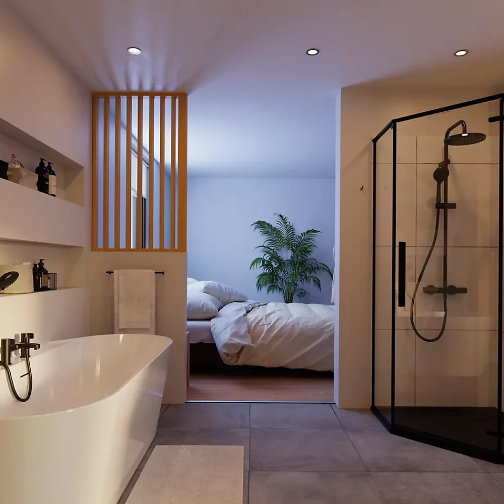 GoodHome Baignoire semi-îlot Nakina L. 170 cm x l. 75 cm blanc