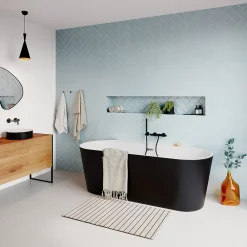 GoodHome Baignoire semi-îlot Nakina L. 170 cm x l. 75 cm noir