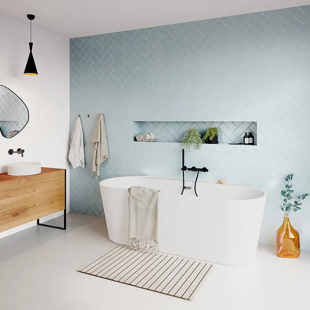 Baignoire Îlot|GoodHome Baignoire semi-îlot Nakina L. 150 cm x l. 75 cm blanc