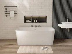 Vente-unique Baignoire semi-îlot rectangulaire - 216L - 150 x 75 x 60 cm - Blanc brillant - Acrylique - ATESA