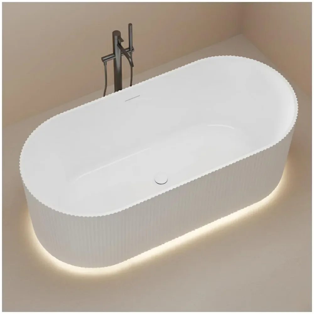 Baignoire Îlot|Mob-In Baignoire STRIA îlot striée en acrylique blanche 170cm