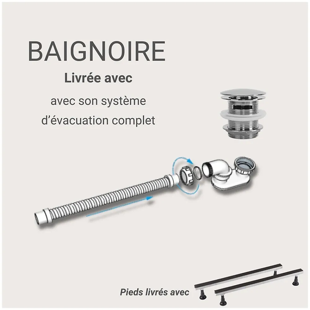 Baignoire D'Angle|Mob-In Baignoire striée acrylique Lucite STRIA semi-îlot blanche 170cm - Angle gauche