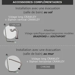 Rogier & Mothes Baignoire sur pieds en fonte BRADFORD Blanche 180 cm Pieds chromes