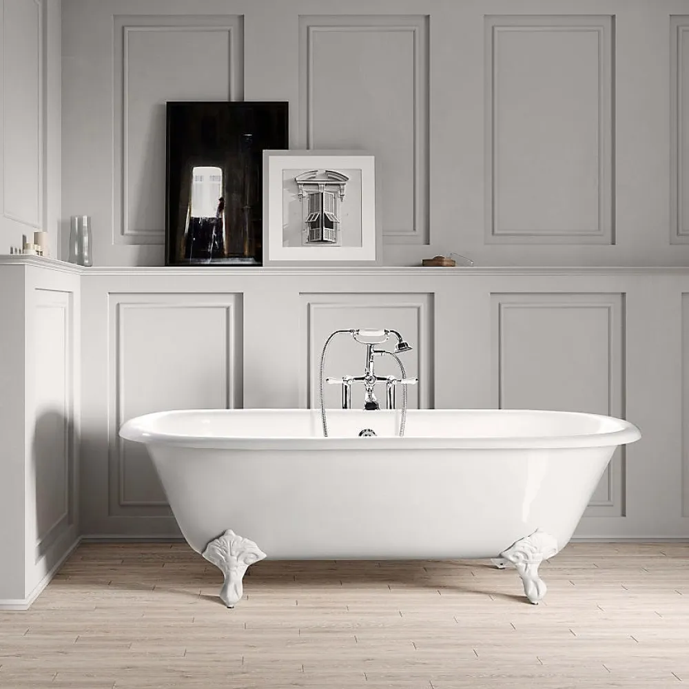 Baignoire Îlot|Rogier & Mothes Baignoire sur pieds en fonte PLYMOUTH Blanche 170 cm Pieds blancs