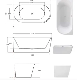 Azura Home Design Baignoire ZOYA angle droit - 170 x 80 cm