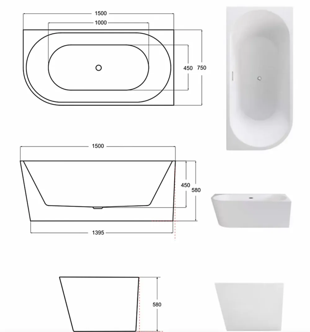 Azura Home Design Baignoire ZOYA angle gauche - 150 x 75 cm